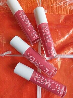New 4 Pcs FLOWER LIP Gloss Lip Balm Fuchsia Crush Drew Barrymore Serum
